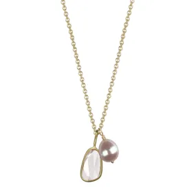 18K Gold Pink Freshwater Pearl Pink Sapphire Rose Cut Pendant