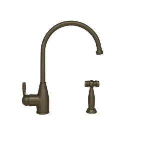 Whitehaus WHQN-34682-BN Queenhaus Single Lever Faucet with a Long Gooseneck Spout and Side Spray